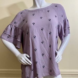 LOFT Outlet Purple tie back Large Blouse Career